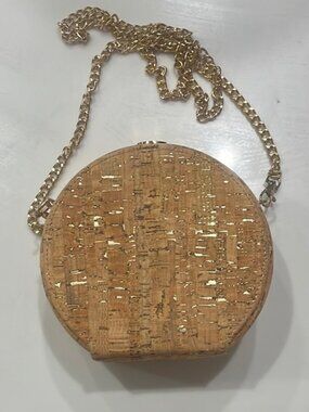 Cork Purse with Gold Flecks, Gold Chain